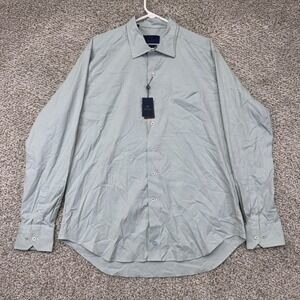 NEW David Donahue Dress Shirt Men's XL Fusion Performance Green Blue Check Nylon